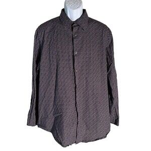 PERRY ELLIS Men's Long Sleeve Button Down Stretch Shirt Black Maroon XXL